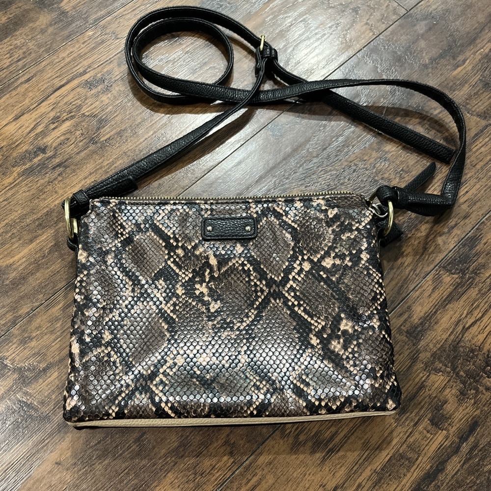 Women's Snake Print Shoulder Bag Triple‎ Compartment Black / Gold Hardware EUC